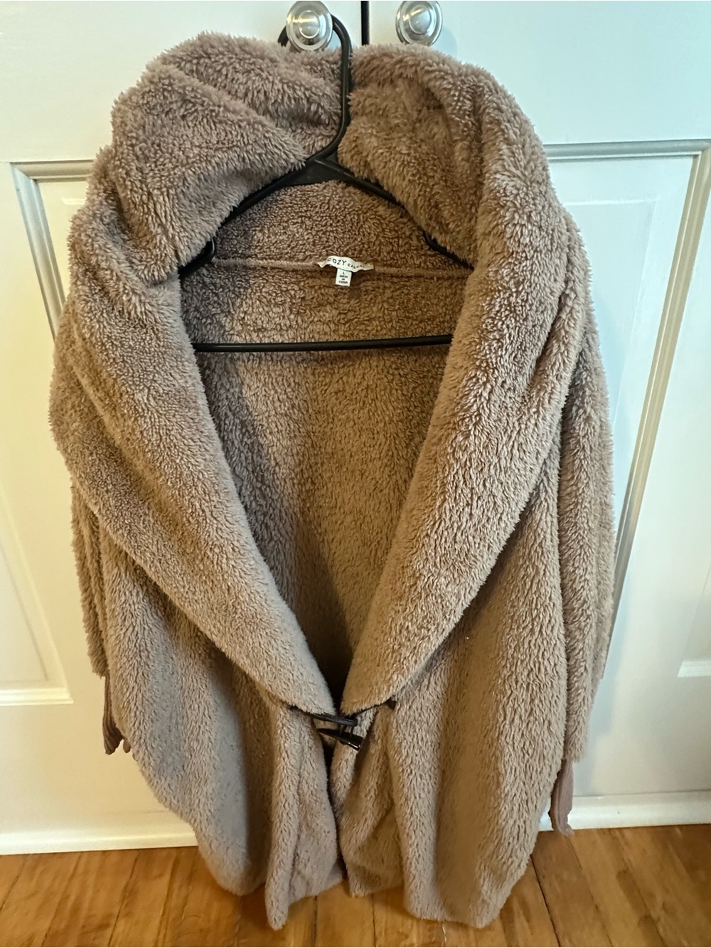 Cozy Casual Plush Teddy Open Cardigan in Beige